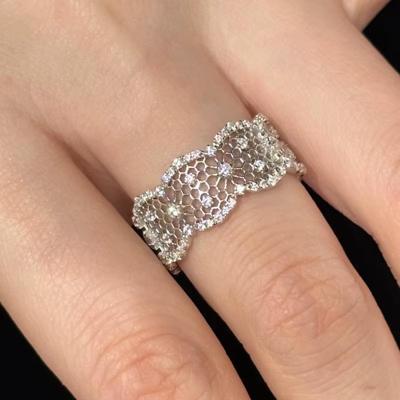 925 argent incrustation diamants dentelle évider ciel étoilé bracelet anneaux pour femmes style cour