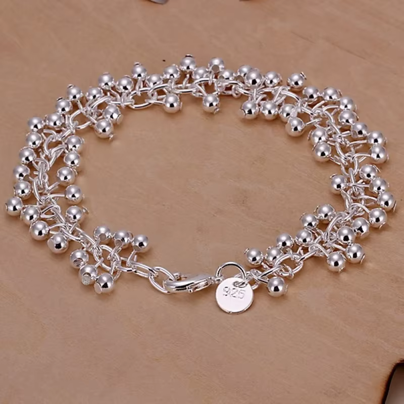 Bracelets à breloques en argent regardé 925 pour femme, chaîne de perles fines, mode mignonne, belle