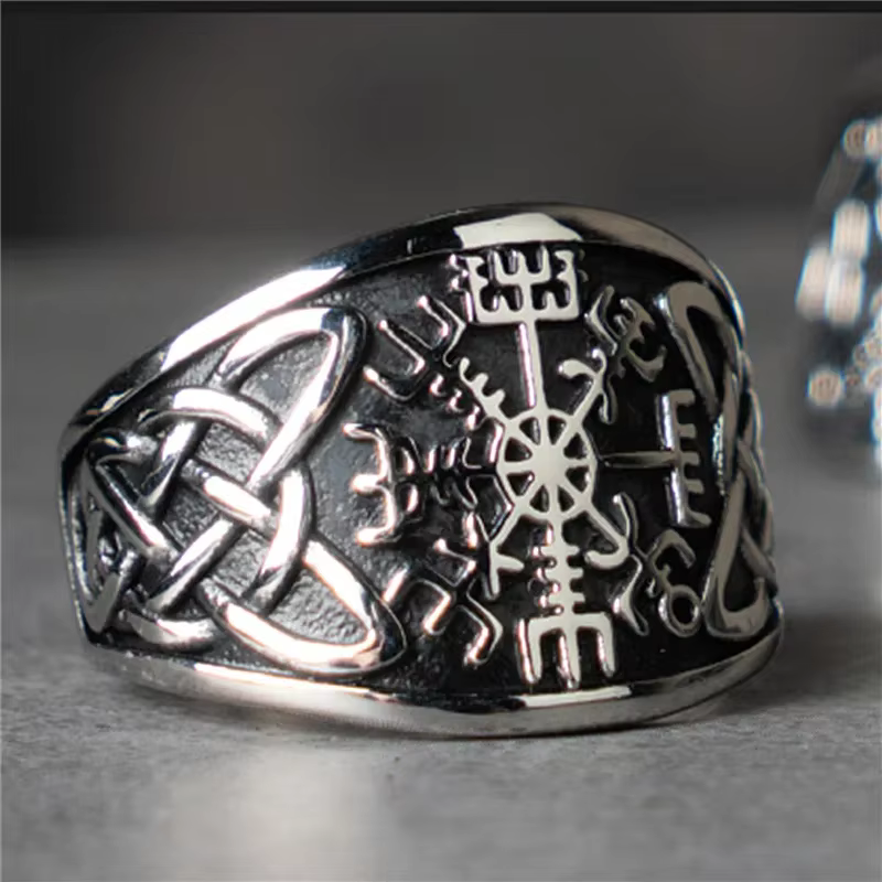 YILUOCD nordique Vikings Runes celtique noeud anneau végétarien symbole boussole bague en argent paï