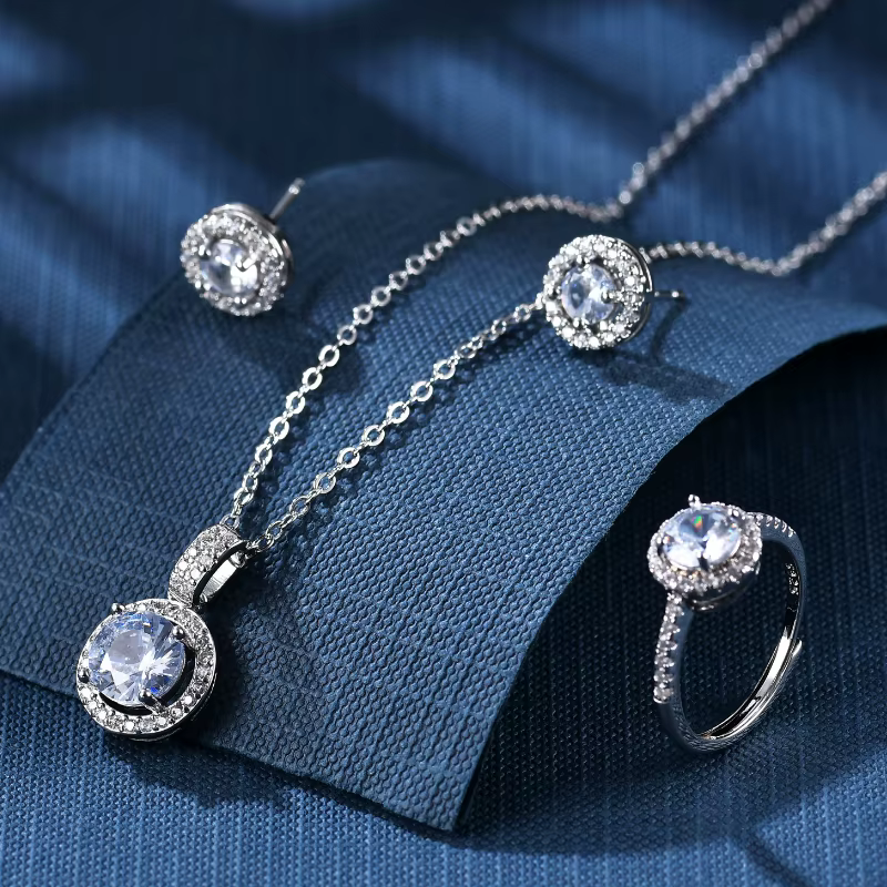 ANENJERY-Ensemble de bijoux délicats One Carat Zfolds pour femmes, colliers, boucles d'oreilles, bag
