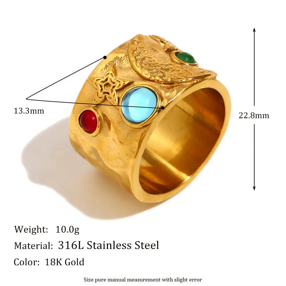 E.B.belle – bague en acier inoxydable plaqué or pour femmes, anneau en pierres précieuses de couleur
