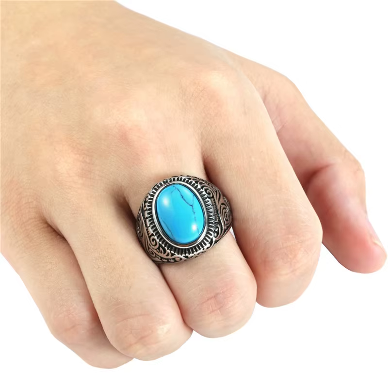 Bague en acier inoxydable Stone Eye pour hommes, bijoux vintage, matiques de motard, fête de bande d