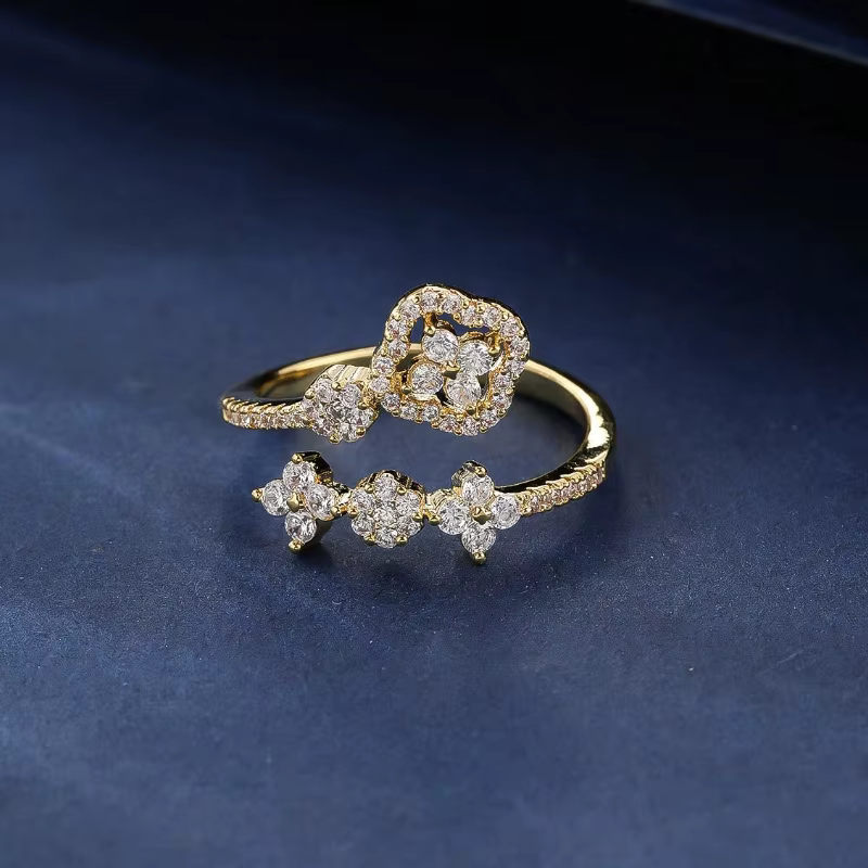 Lnkry – bague réglable en or 14 carats pour femmes, exquise, certifiée, ronde, en moissanite, en for