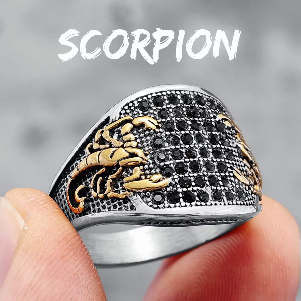Bagues en acier inoxydable avec pierres précieuses incrustées de scorpion, bague en biscuits cool Ch