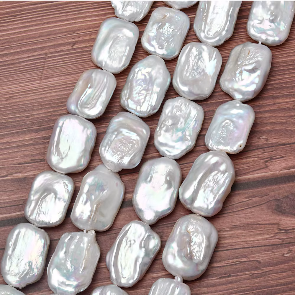 Collier de perles baroques carrées blanches, perles de culture d'eau douce, bijoux de bricolage, 14x