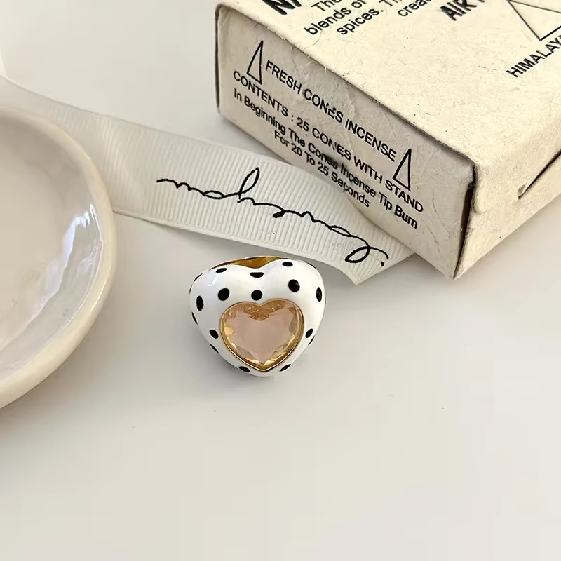 Mode coréenne anneaux doux à pois en forme de coeur mignon Mujer glaçure Vintage bague pour femmes