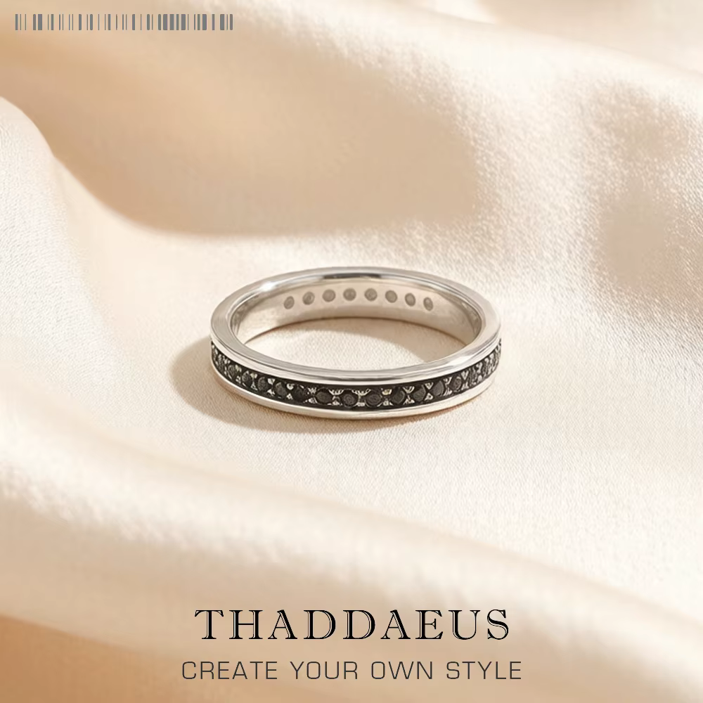Bague noire à une rangée, Style européen Glam, bijoux à la mode, cadeau pour femmes en argent Sterli