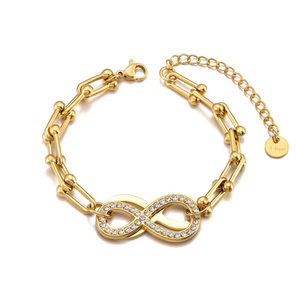 Lokaer à la mode strass infini chaîne Bracelets pour femme plaqué or en acier inoxydable en forme de