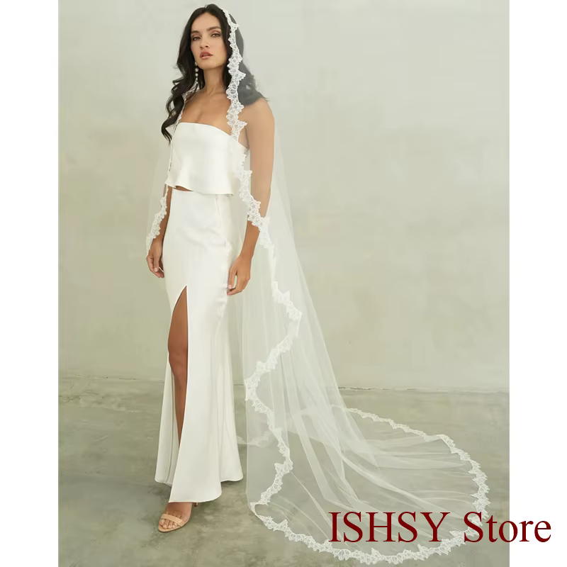 Voile de mariée en dentelle avec os, mantille, accessoires pour mariées, Tulle ivoire catholique, Lo