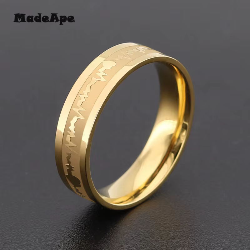 MadApe-Bague de Couple ECG en Titane et Acier Inoxydable, Bijou de Mariage de 6mm de Largeur pour Fe