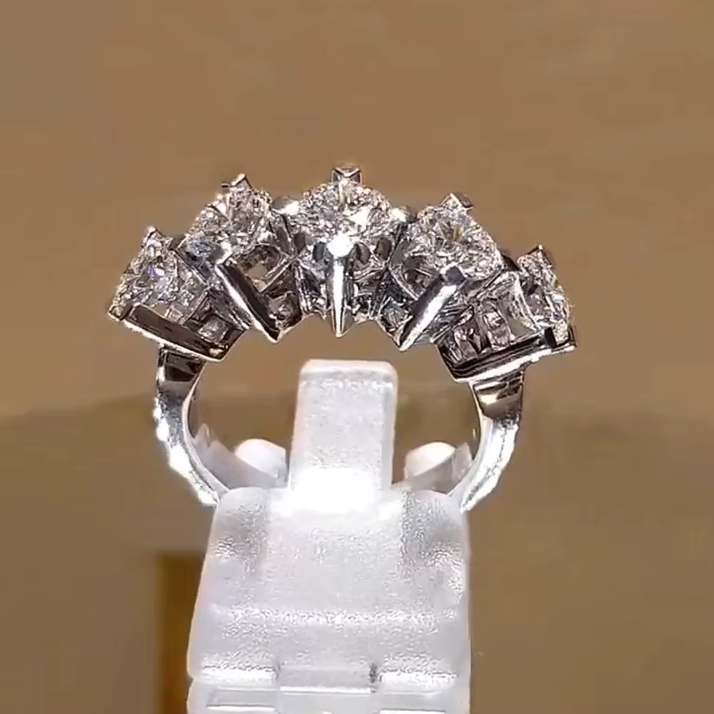 Huitan brillant 5 rond zircon cubique conception femmes anneaux pour fiançailles mariage luxe couleu