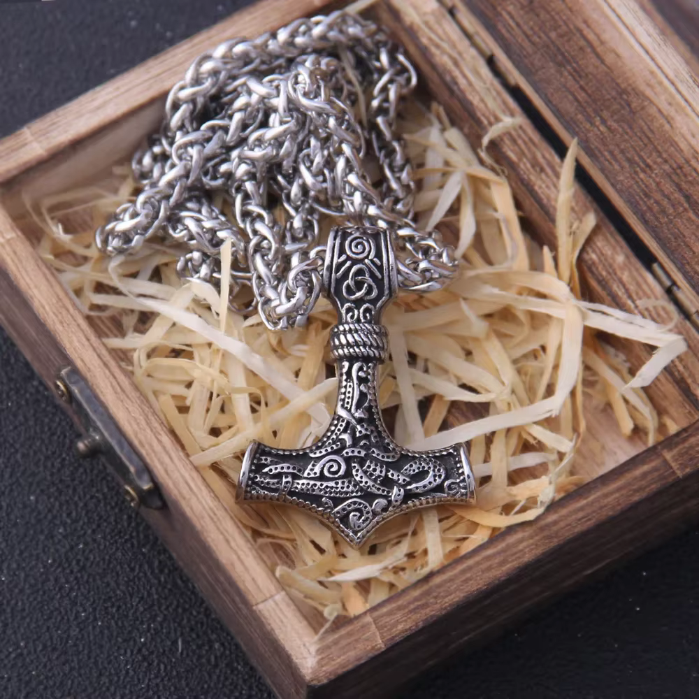 Collier pendentif marteau de Thor Viking Valknut à la mode avec chaîne de quille comme cadeau pour h