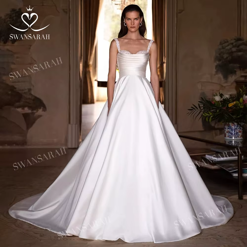 Robe De mariée sans manches, Vintage, perlée, ligne a, princesse De plage, SwanSarah W202, personnal