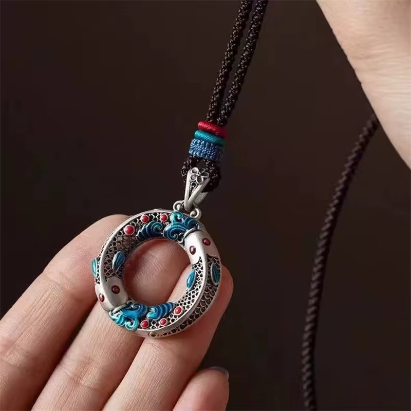 Collier Koi en émail de style ethnique pour femmes, bijoux vintage, pendentif porte-bonheur, accesso
