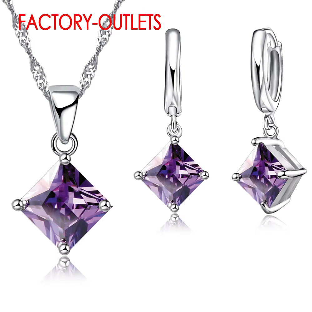 Ensemble de bijoux de mariée en argent Sterling 925 véritable, bijoux à la mode, classique, carré, z