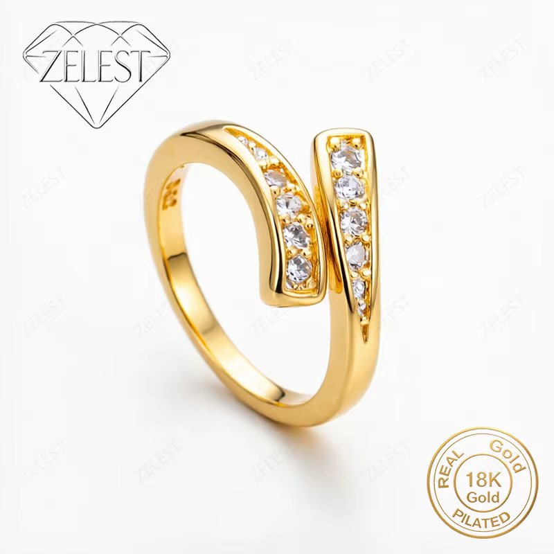 Bague en argent sterling 925 plaqué or 18 carats avec zircone entrelacée exquise - Accessoire de mod