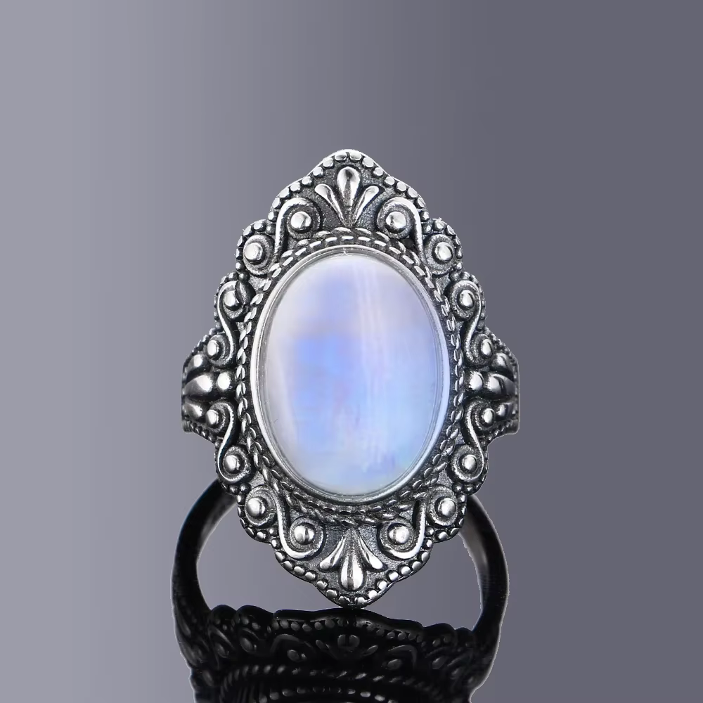 Nasiya Vintage ovale naturel Labradorite anneaux pour femmes S925 bague en argent bijoux bague en pi
