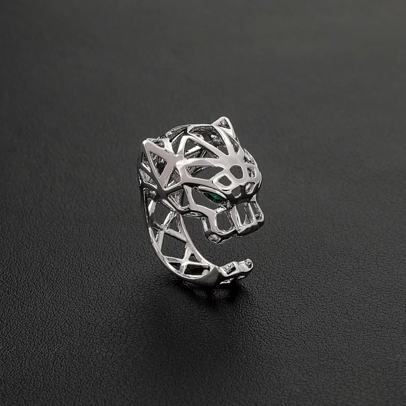 Bague réglable pour hommes, avec tête de léopard en Jade vert ajouré, Design, sentiments haut de gam