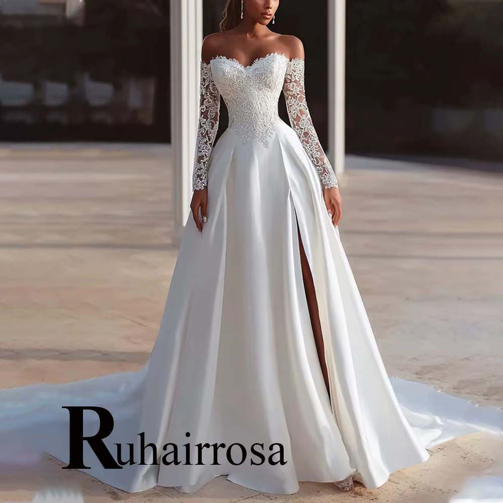 Ruhair mode chérie robes De mariée dentelle Appliques hors De l'épaule a-ligne plissée robe De marié