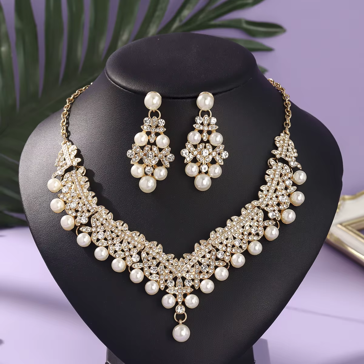 Ensemble collier et boucles d'oreilles de mariée européens et américains, bijoux de luxe en perles e