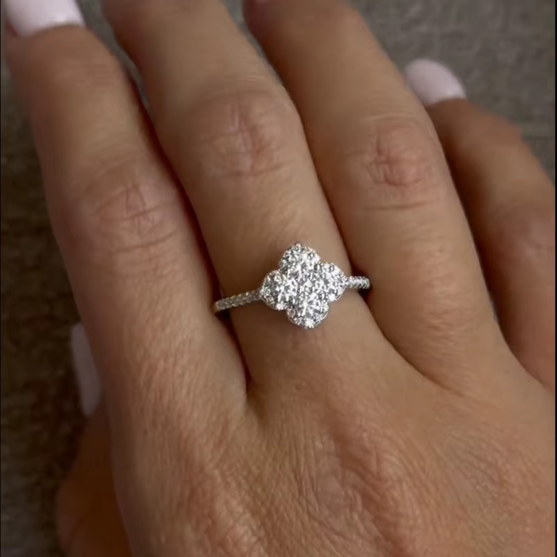 Bague OXTAO classique de style floral, cadeaux d'anniversaire pour femmes, or 14 carats, moissanite 