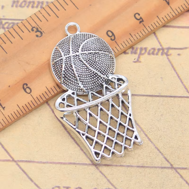 Breloques panier de basket-ball 44x24mm, 5 pièces, pendentifs couleur argent Antique, fabrication de
