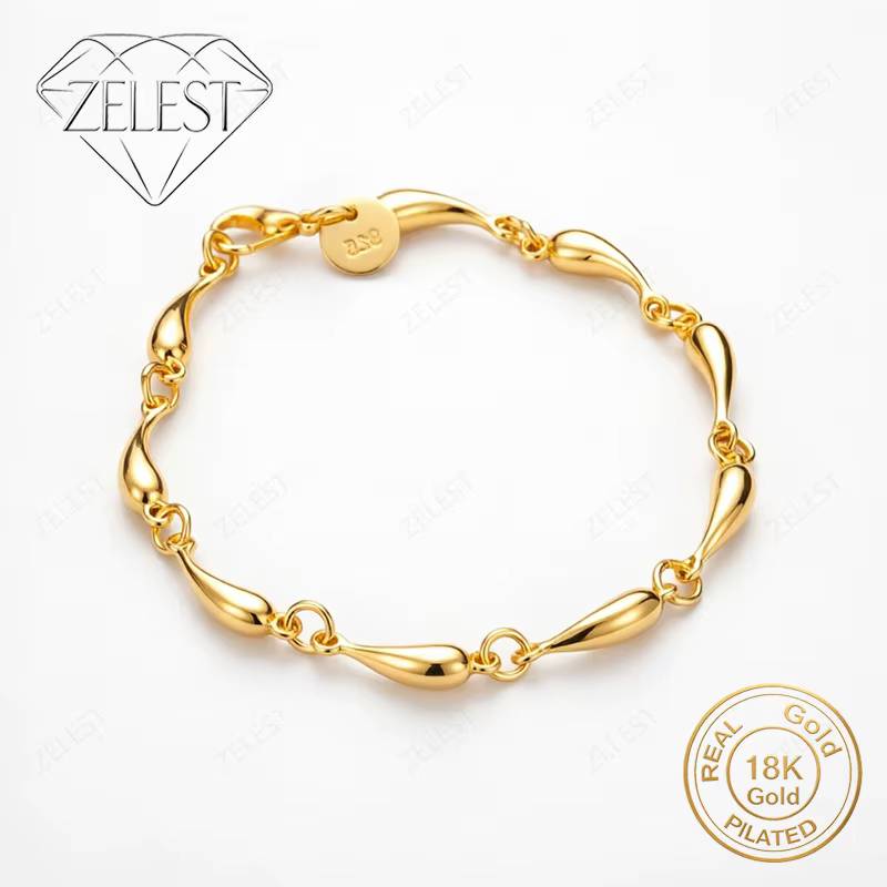 Bracelet en argent sterling 925 plaqué or 18 carats, 8 pouces, exquis, en forme de larme, pour femme