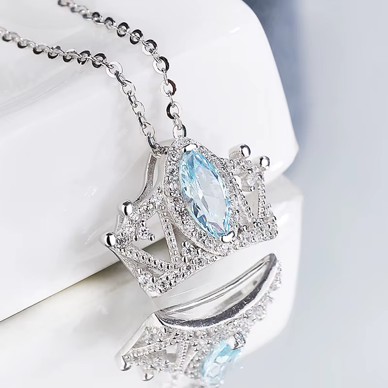 ANENJERY-Collier bleu sur couronne pour femme, bijoux de clavicule, bijoux de conception simple, cad