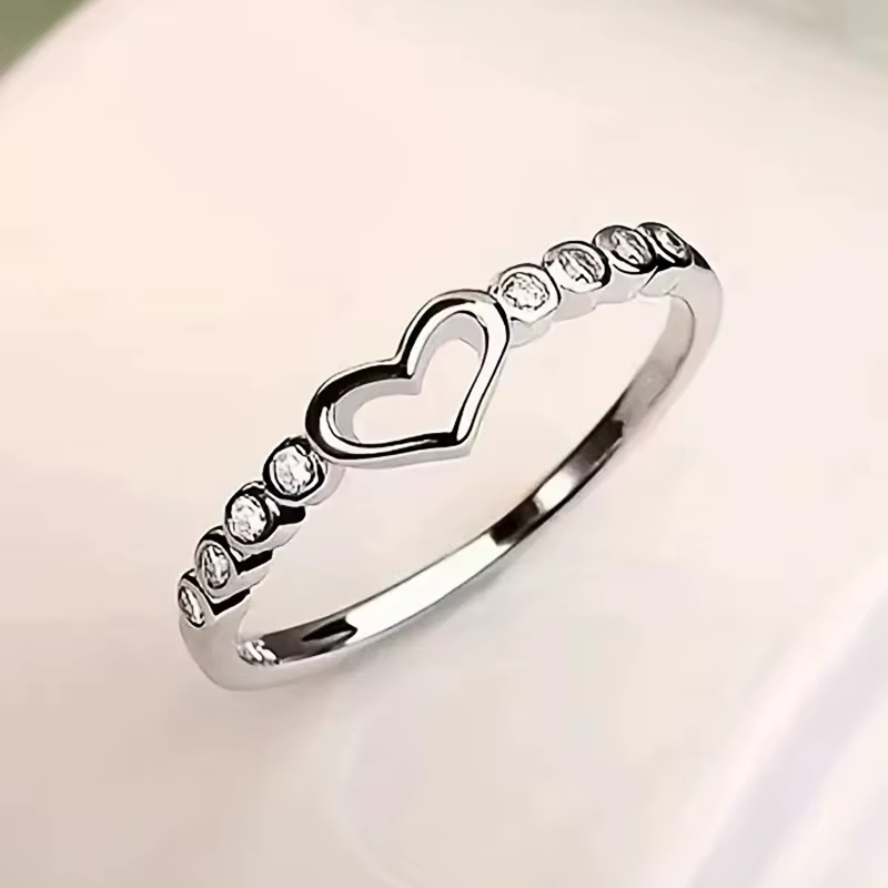 Huretailers-Bagues coeur chics pour femmes avec zircon cubique brillant, bijoux polyvalents féminins