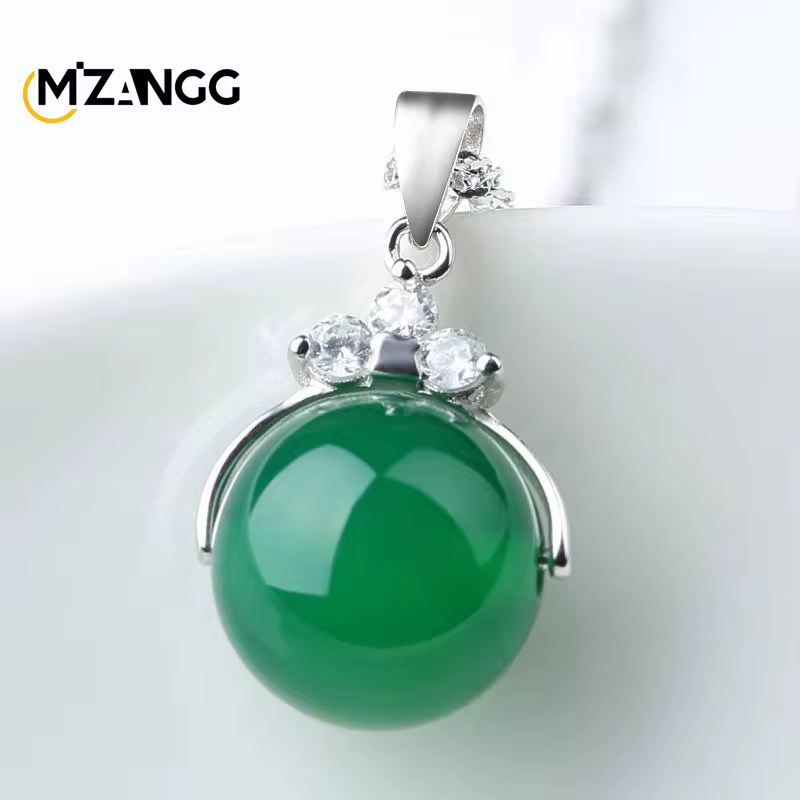 Pendentif rond en agate de calcédoine verte en jade naturel, amulette, mascotte, bijou, cadeau pour 