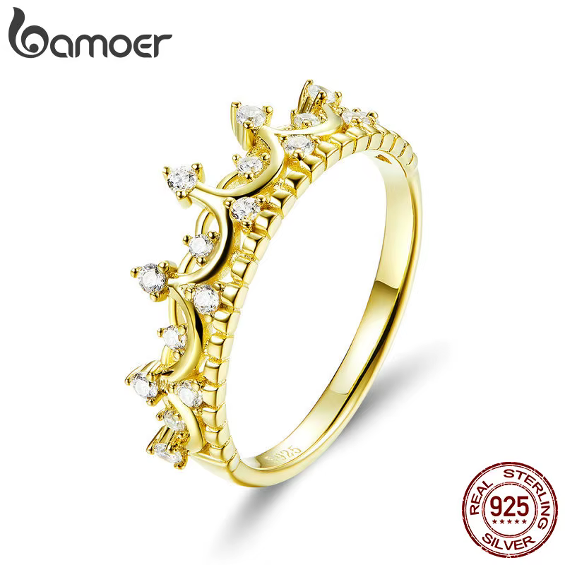 BAMOER – bague de mariage en argent Sterling 925 authentique, couleur or, couronne de princesse, bij