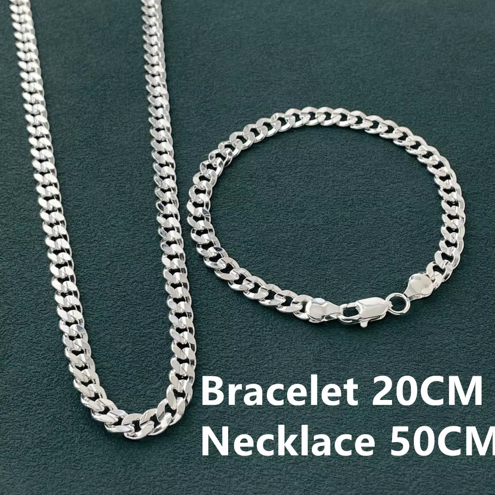 Breloque en argent Sterling 925 de haute qualité, chaîne de 7MM, bracelets et colliers, ensemble de 
