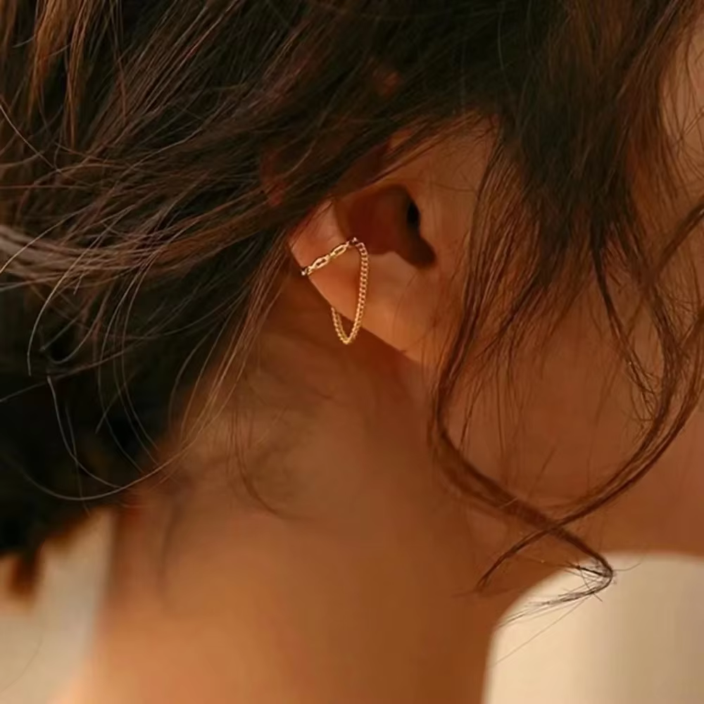 Boucles d'Oreilles Faux Piercing Minilist pour Femme, Ligne de Pompon, Sans Piercing, Manchette d'Or