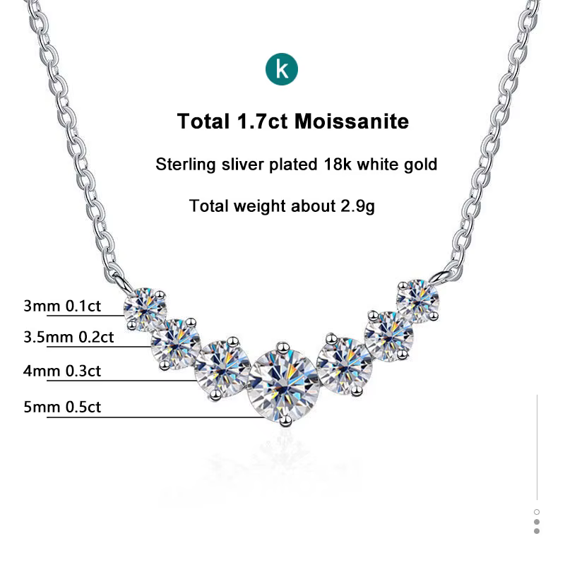 Collier Moissanite pour femme, bijoux fins de mariage avec certificats, plaqué argent Sterling 925,