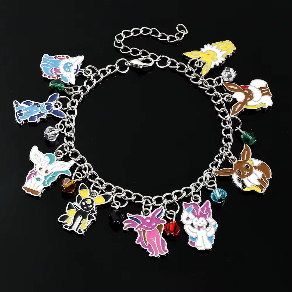 Bracelet Anime pour femmes, pendentif Eevee, bracelet à breloques en émail, chaîne de main, dessin a