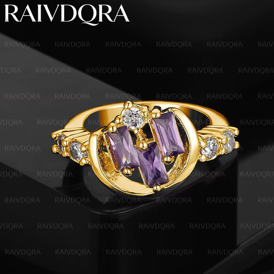 Bague en Zircons violets plaqués or 18 carats pour femmes, bijoux à la mode, accessoires de mariage 