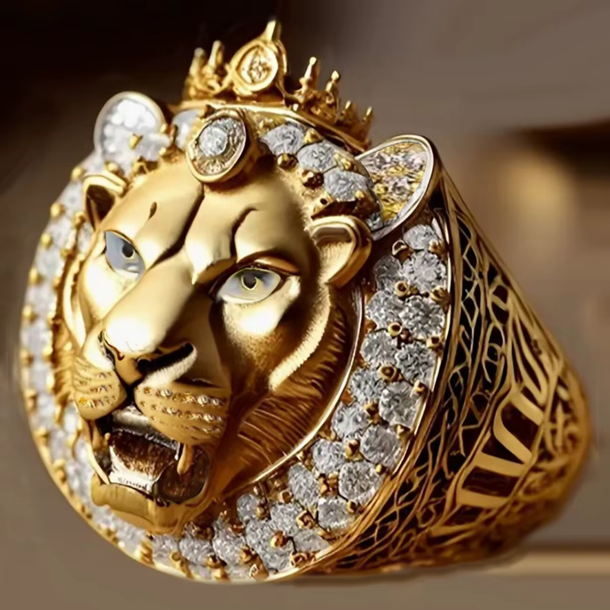 Bague Lion Couronne Hip Hop Or 2026 avec Zirconiums Sertis, Bijou Tendance pour Hommes et Femmes, Ca