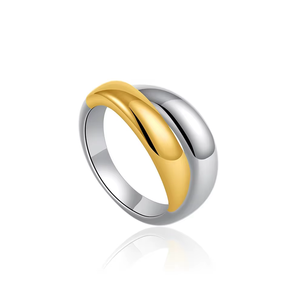 Bague punk en acier inoxydable poli PVD, couleur or et argent mélangés, étanche, simple, double cerc
