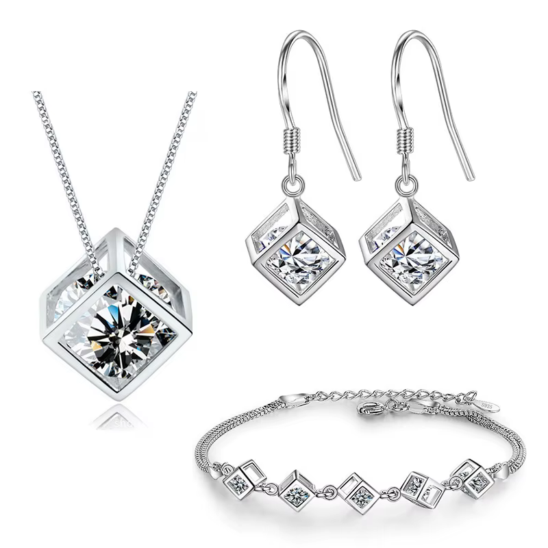 XIYANIKE été couleur argent Simple géométrique carré amour ensembles de bijoux de mariage de haute q