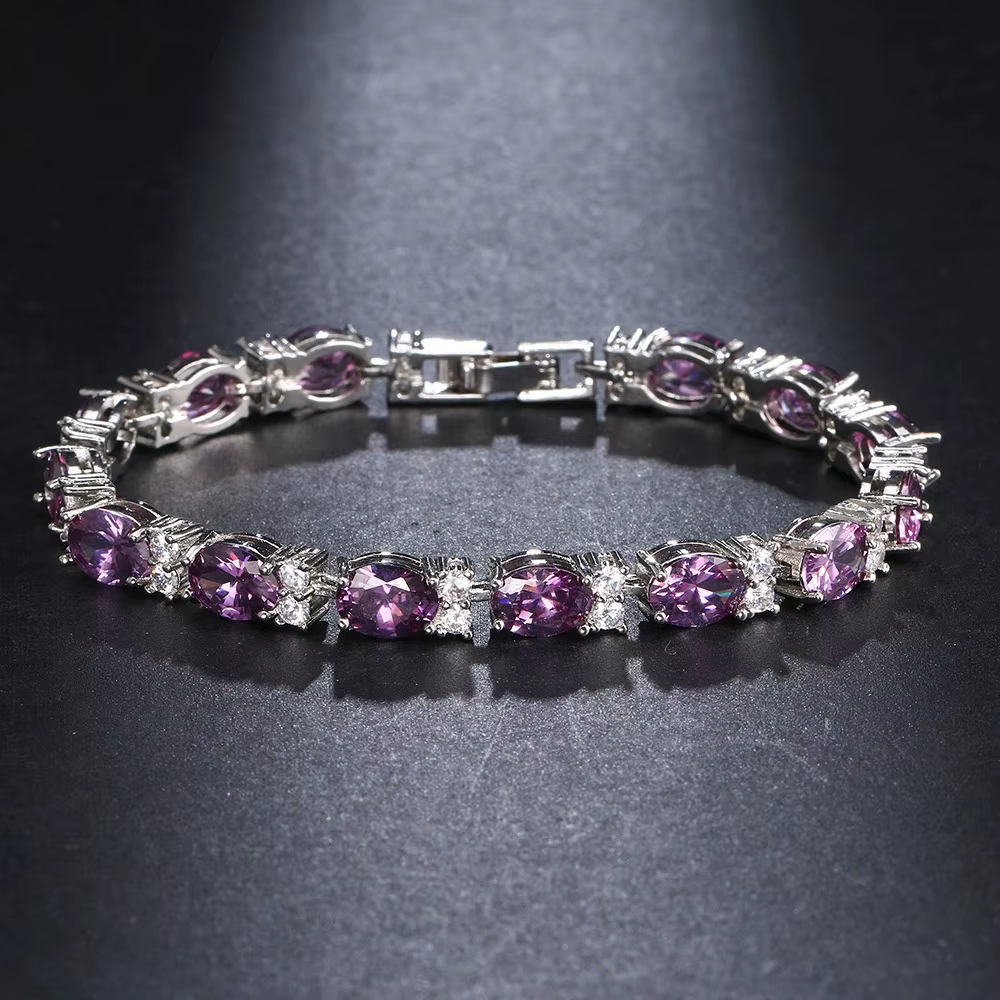 SUGO – Bracelet élégant en zircone violette synthétique, accessoire de mode brillant, assorti parfai