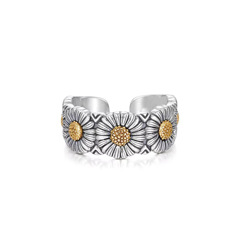 Bague ouverte réglable en forme de marguerite rétro pour hommes et femmes, Punk gothique, bijoux en 