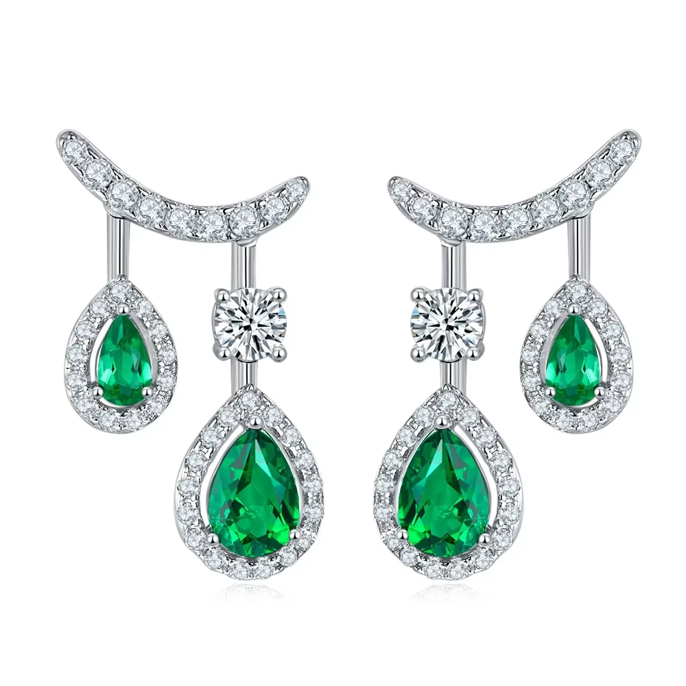 Wong Rain-Boucles d'oreilles pendantes fines en argent regardé 100%, émeraude taillée en formage 925