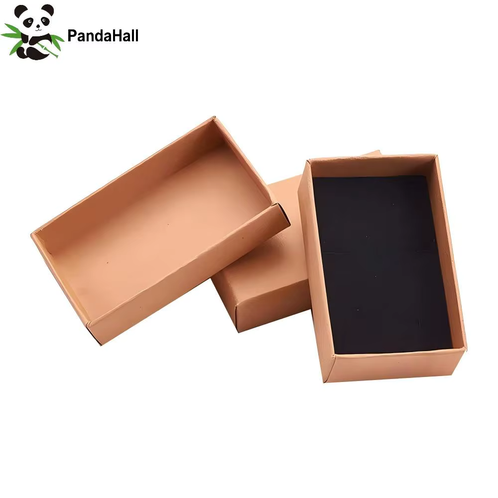 Boîtes à bijoux rectangulaires en carton PandaHall, 24 pièces, pour bagues, 8x5x2,5 cm, couleur beig