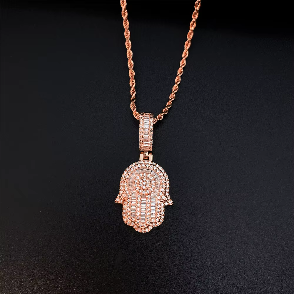 Hip Hop – pendentif main de Fatima en zircone cubique, pour hommes et femmes, bijoux bling-bling Ham