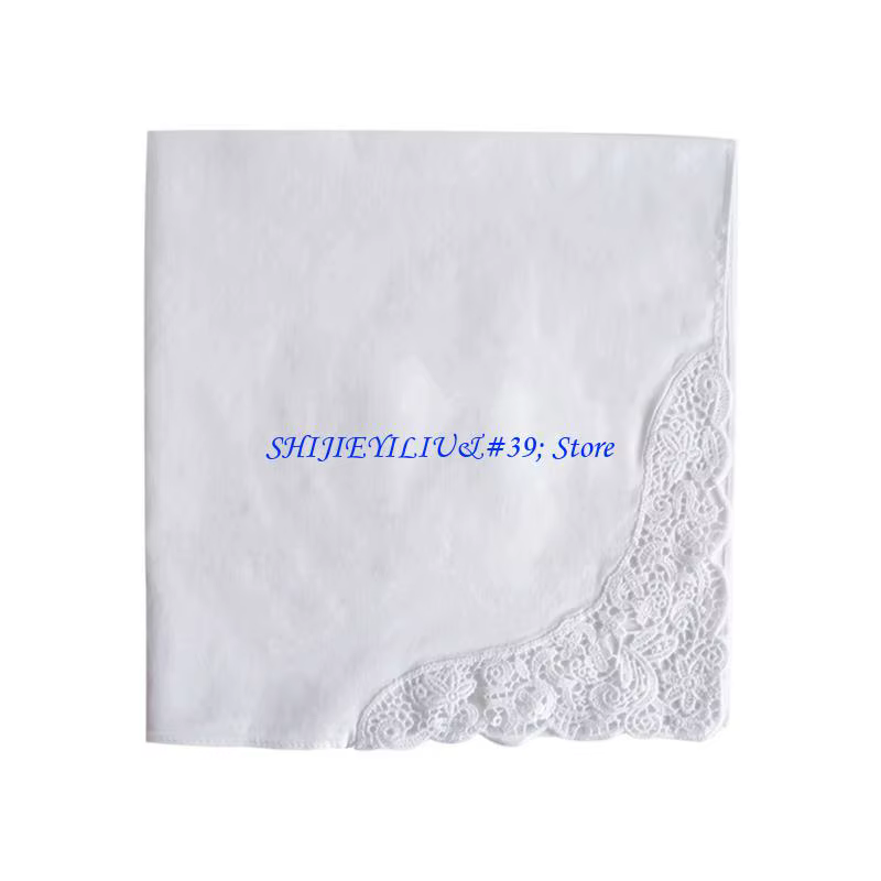 E21F Mouchoirs multifonctionnels en coton doux pour femmes, Hankies blancs, bords fleuris