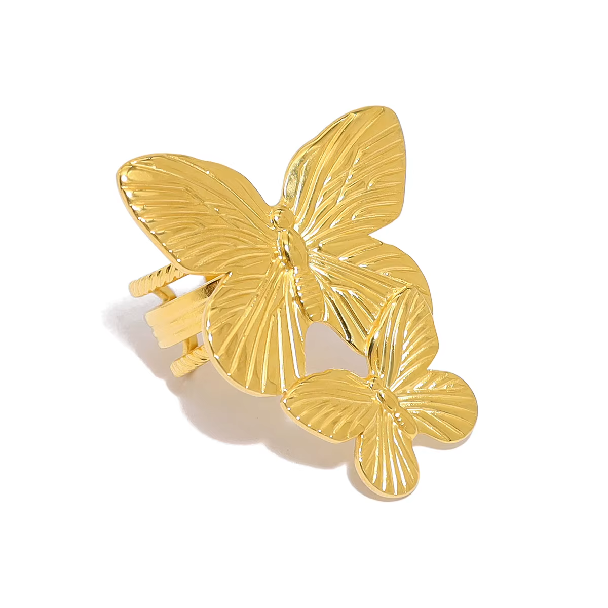 WILD & FREE Bague papillon en acier inoxydable plaqué or 18 carats pour femmes, bijou vintage indivi