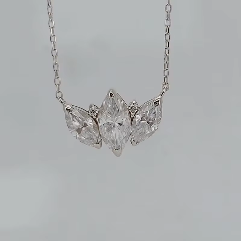 Rrjzz – collier avec pendentif en diamant CZ pour femme, coupe Marquise, trois laboratoires, plaqué 