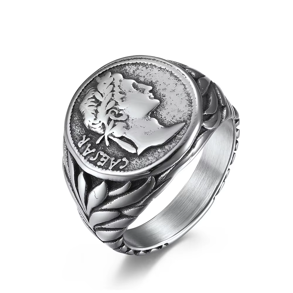 Chevalière Vintage de Empire romain pour hommes, bagues en acier inoxydable, couleur argent/or, pièc