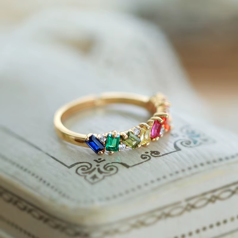 Bague en Argent Incrusté de Pierres Précieuses pour Femme, Design Original, Réglable, observateur, L