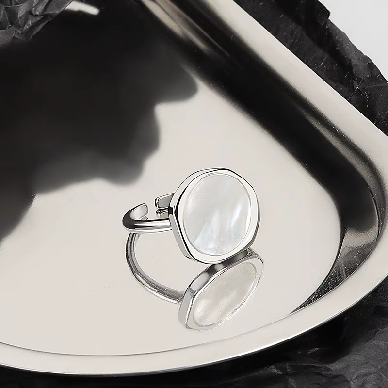Bagues réglables en coquillage blanc pour femmes, couleur argent, géométrie, mode tempérament, bijou